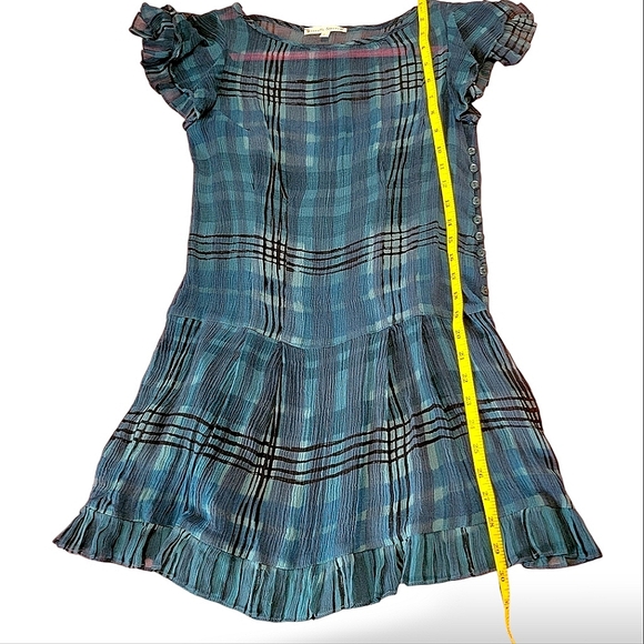 Beautiful Nanette Lapore 2-pc Silk Plaid Turqoiuse Blue Short Sleeve Dress, sz 2 - Picture 10 of 16